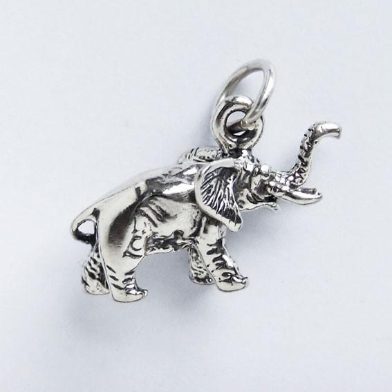 Sterling silver elephant charm on a white background