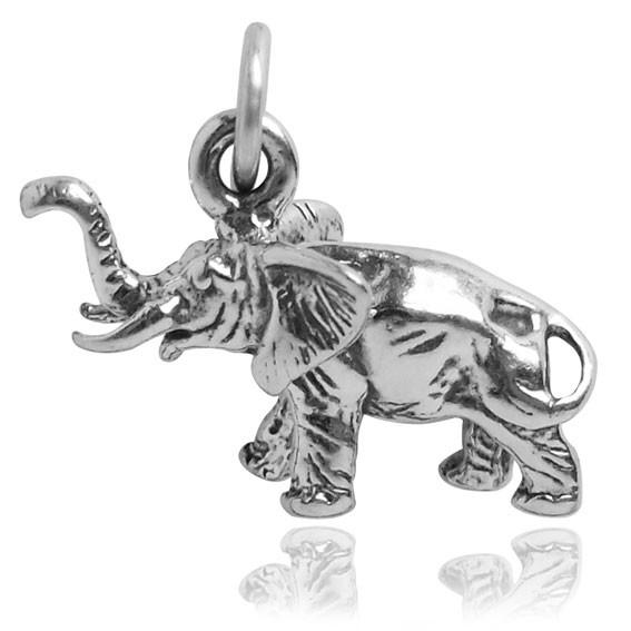Sterling silver elephant charm on a white background