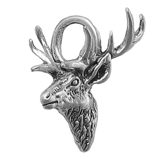 sterling silver elk head charm on white background