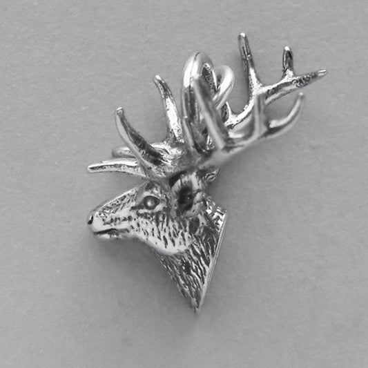 sterling silver elk head charm on grey background
