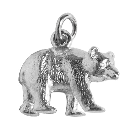 sterling silver bear charm on white background