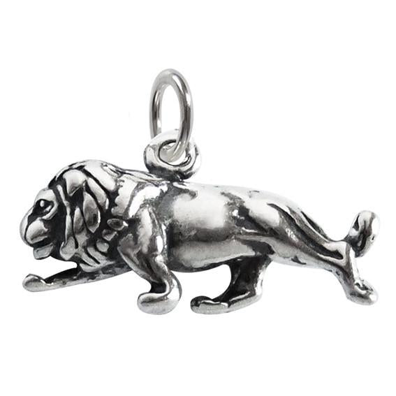 silver lion charm on white background