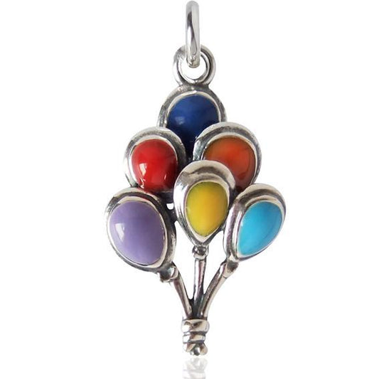 Sterling Silver Enamel Balloons Charm on white background