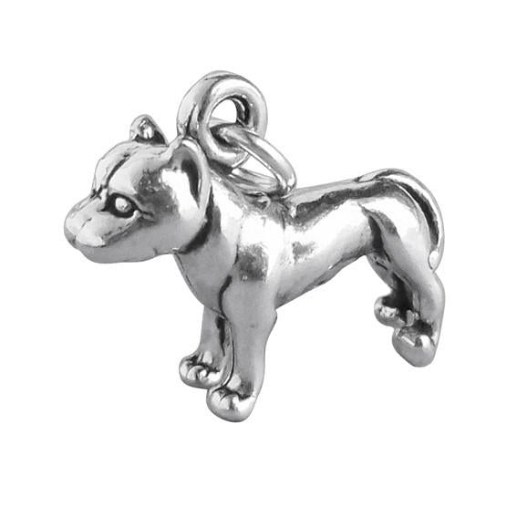 silver pit bull terrier dog charm on white background