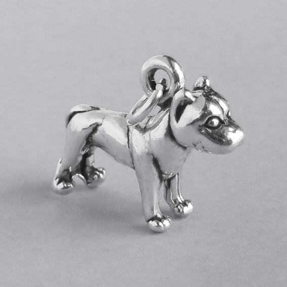 3D silver pitbull terrier dog charm on grey background