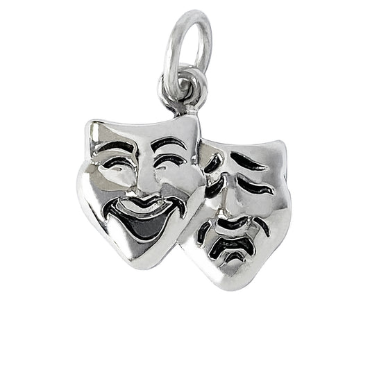 silver theatre masks charm on white background