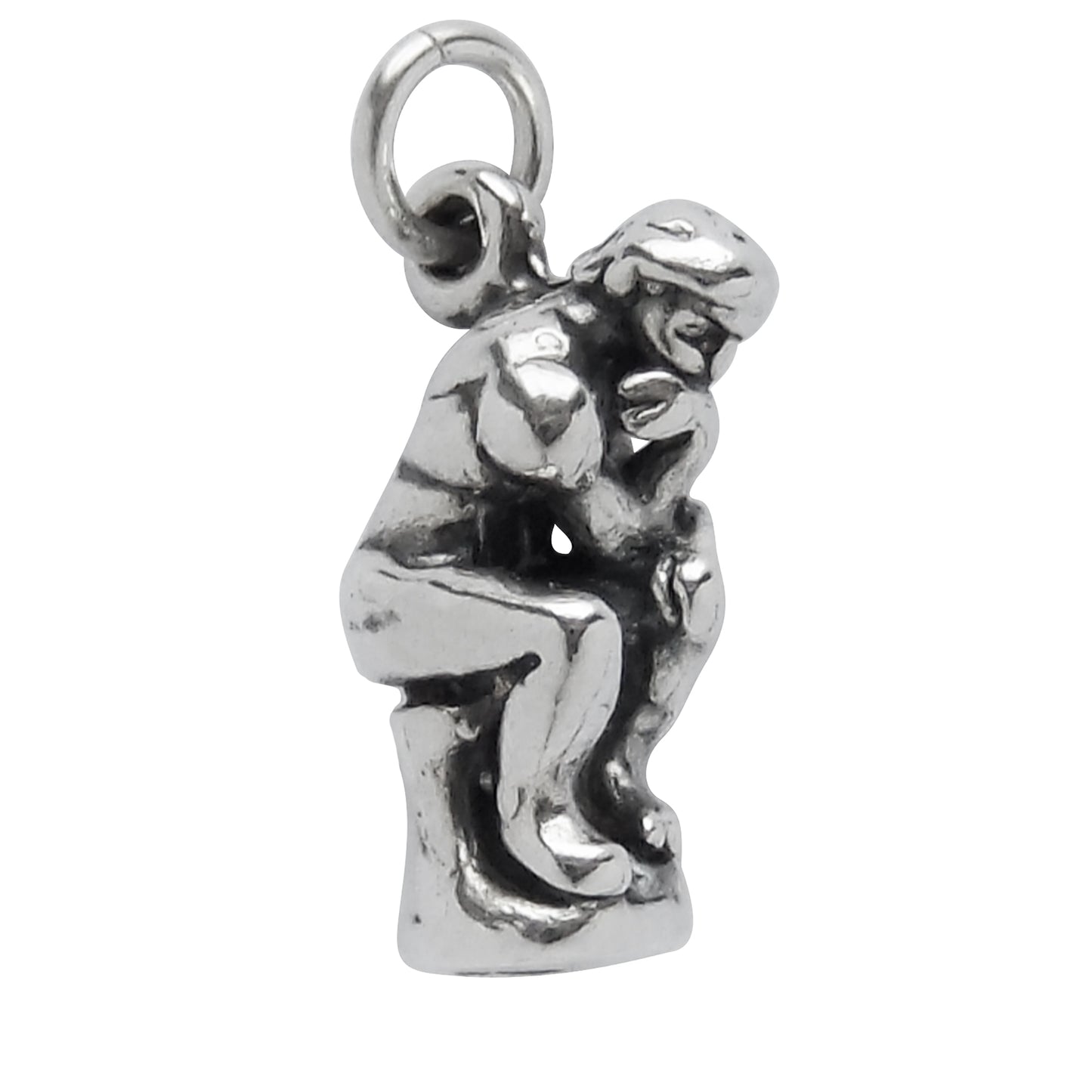 silver the thinker sculpture charm on white background