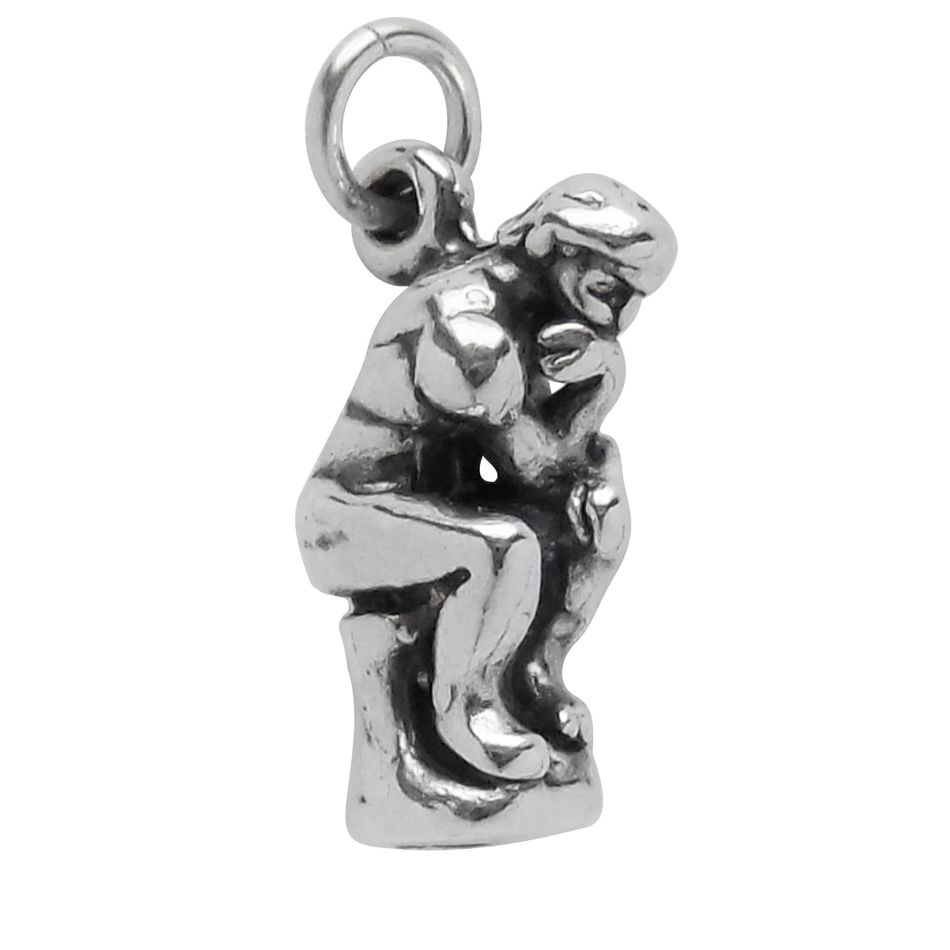 silver the thinker sculpture charm on white background